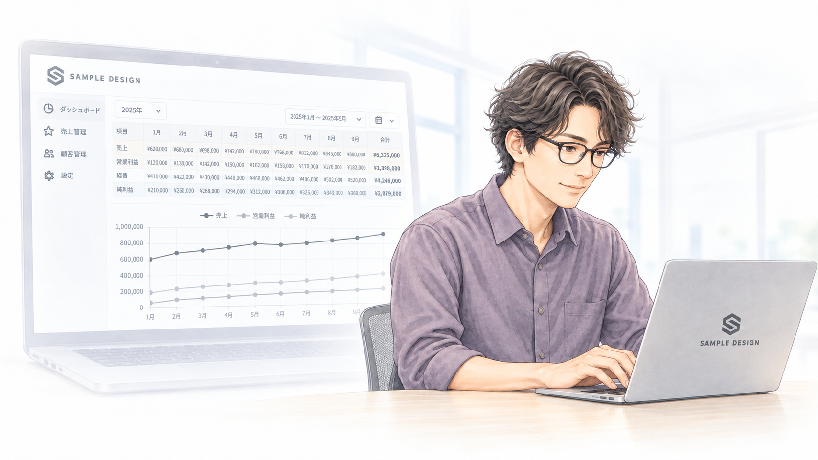 パソコンで案件ごとの採算を確認するフリーランス